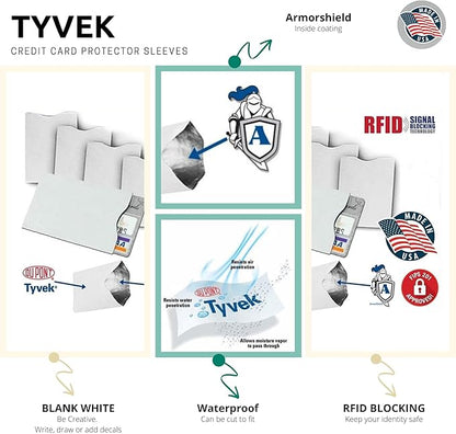 Semper Paratus Gear TYVEK Credit Card Sleeves Protectors 100% MADE IN USA - For Travel wallet or purse. RFID Blocking 13.56 Blank White SPG-TYVEK-RFID-CCP Semper Paratus