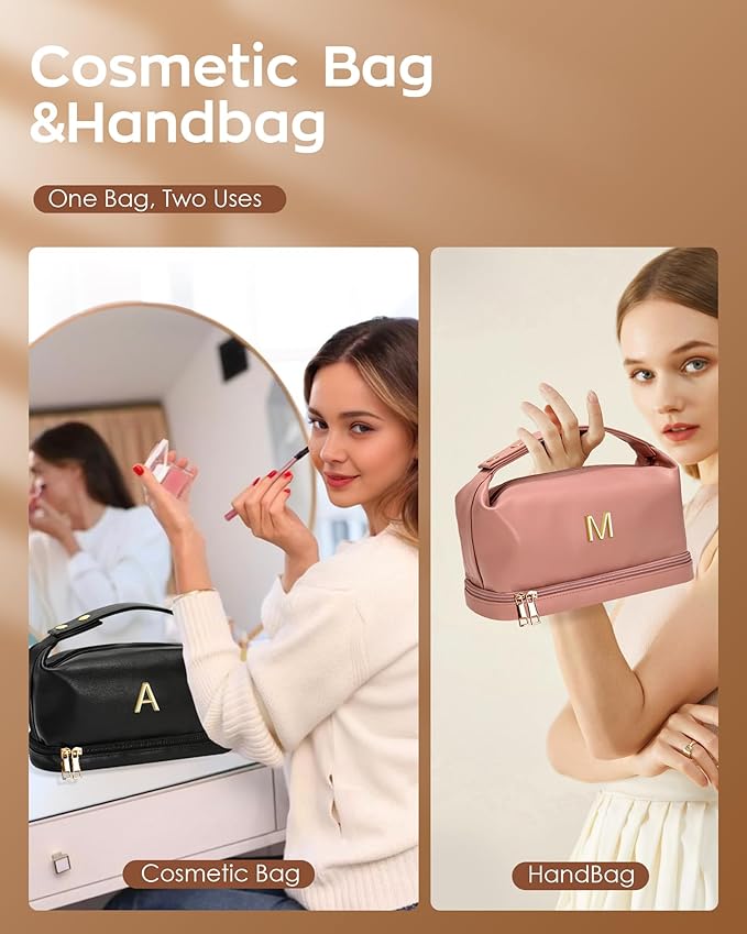 Customized Mom Gifts, Personalized Makeup Bag with Handle, Gifts for Teacher Cosmetic Bag with Makeup Brush Organizer, PU Leather Travel Toiletry Bag, Gifts for Friends Female Mom Presents