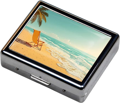 7 Days Chromed Shiny Silver Pill Organizer with Mirror Inside Has 8 Separate Compartments Rectangle,Versatile Storage for Medication - Ideal Travel Accessory (by The Beach)