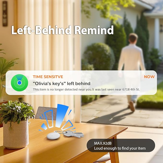 Air Tracker Tags- 4 Pack, New Bluetooth Tracker Works with Apple Find My APP (iOS Only), 92 dB Sound, Replaceable Battery, Smart Tag Keys Finder and Item Locator for Keys, Bags, Luggage, Wallet, etc