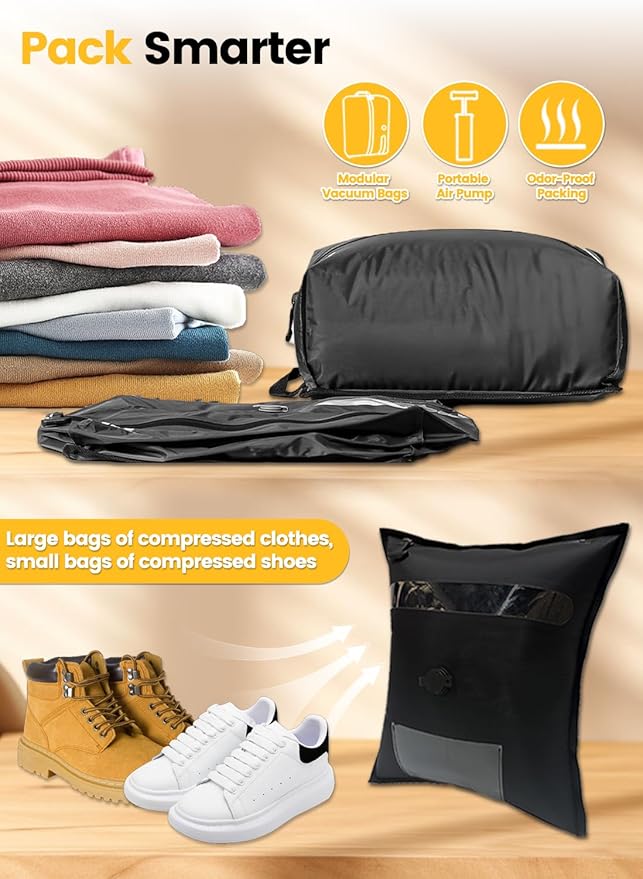 Travel Vacuum Bags with Pump, IP67 Reusable Waterproof Nylon Vacuum Compression Bags with See-through Window for Carry On Suitcases and Backpack,vacuum seal bags for clothing travel ( 3PCS-PUMP )