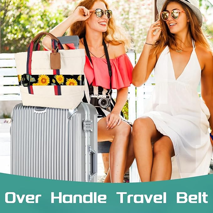 Slohif Luggage Straps for Suitcases Travel Belt Accessories Luggage Connector Identifiers Over Handle with Buckle Unique Nylon Adjustable Strap for Sleeping Bag Car Seat Sunflower(2 Pack)