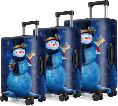 Blue Snowman Luggage Cover, Washable Christmas Suitcase Cover, Travel Suitcase Protector Anti-scratch Bag Cover Holiday Travel Christmas Gift,M
