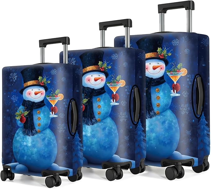 Blue Snowman Luggage Cover, Washable Christmas Suitcase Cover, Travel Suitcase Protector Anti-scratch Bag Cover Holiday Travel Christmas Gift,L
