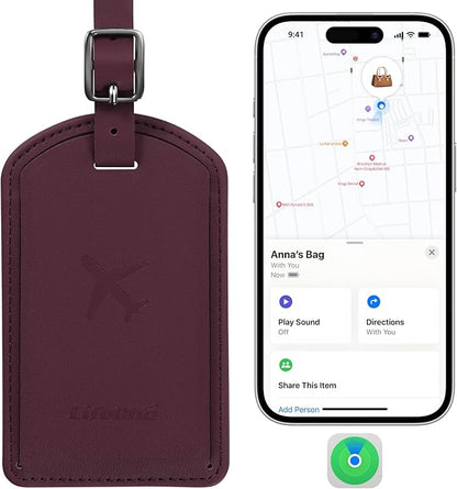 Luggage Tags Built-in Anti-Loss Tracker, Luxury Leather Luggage Tags for Suitcase, Travel Bags, Backpacks, Travel Organizer for Lost Baggage Prevention (Rose Purple)