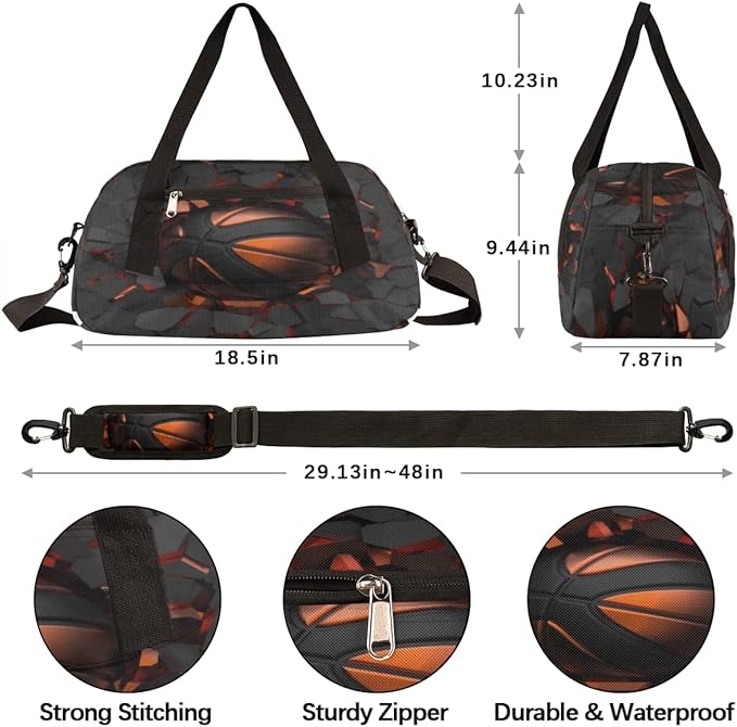 Sports Ball Basketball Crash Gym Duffle Bag for Kids,Sports Bag for Teens Boys & Girls Small Waterproof Overnight Weekender Carry School Practice Travel Bag