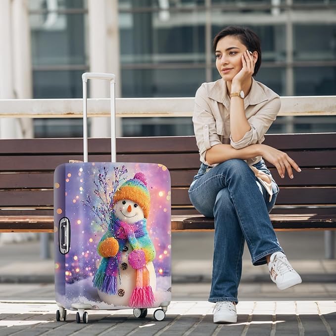 Colorful Snowman Luggage Cover – Christmas Suitcase Protector, Stretchable Waterproof Travel Luggage Sleeve,M