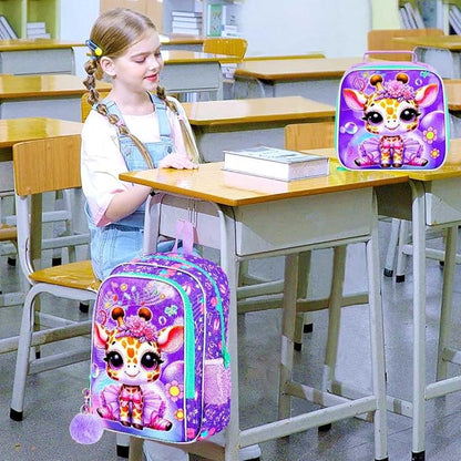 WZLVO 3PCS Kids Backpack for Girls, Unicorn Dinosaur Animal Prechool Elementary Kindergarten School Bookbag with Lunch Box
