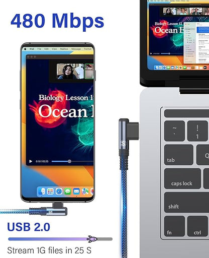 sweguard iPhone 17 Charger USB to Type C Cable 90 Degree [2-Pack,6.6FT] Fast Charging Cord for iPhone 17 16 15 Pro Max Plus Samsung Galaxy S25 S24 S23 S22 S21 S20 A54 A15 Note Flip LG Pixel Moto