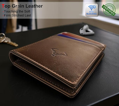 BULLIANT Men Wallet,Top Grain Leather Slim Wallet Magnetic Closure Simplifed Bill Folder RFID Blocking 11Cards