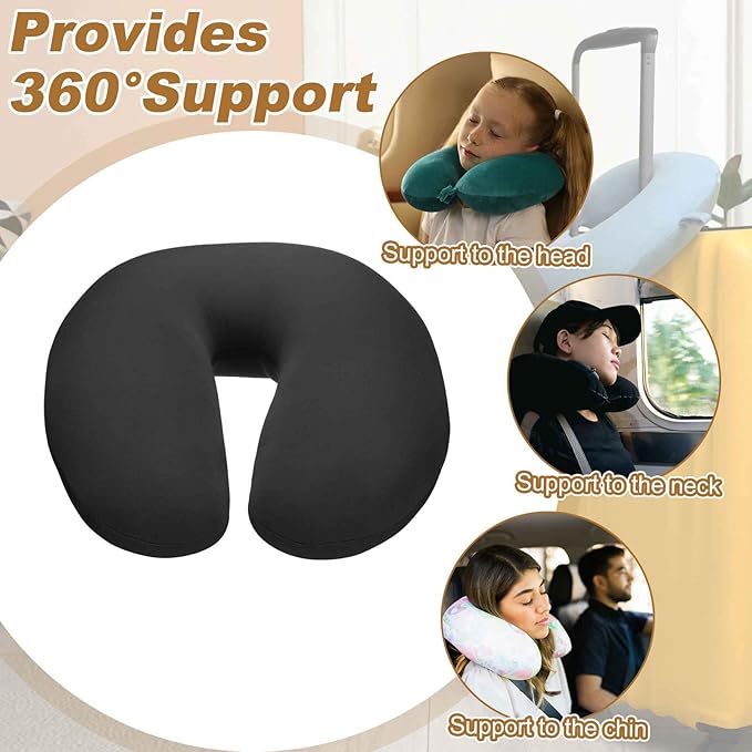 HARFINGTON Travel Pillow Airplane Neck Pillow U-Shaped Filled with Foam Beads Stuffable Classic for Sleeping Neck Chin Lumbar Support, Black