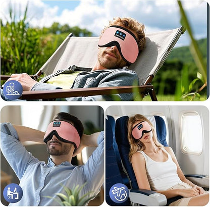 3D Sleep Mask with Bluetooth Headphones, Sleeping Headphones for Side Sleepers, Wireless Music Eye Mask with Ultra-Thin Stereo Speakers for Men, Women, Tech Gifts, Pink