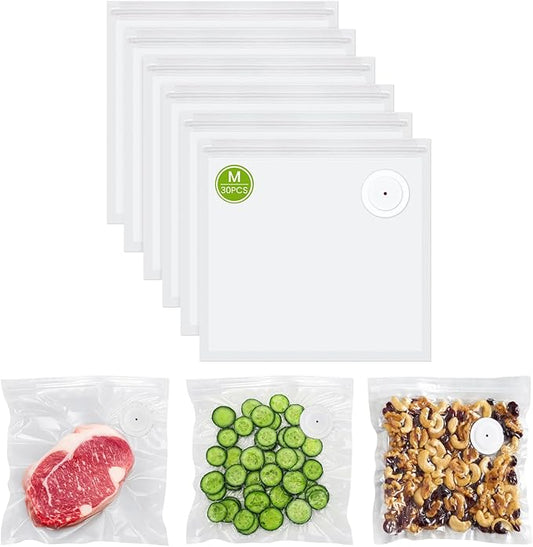 FEPPO Vacuum Sealer Bags for Food, 30 PCS 8.3"×8.7" Reusable Vacuum Seal Bags with Air Valve for Food Storage, Ideal for Freshness Preservation