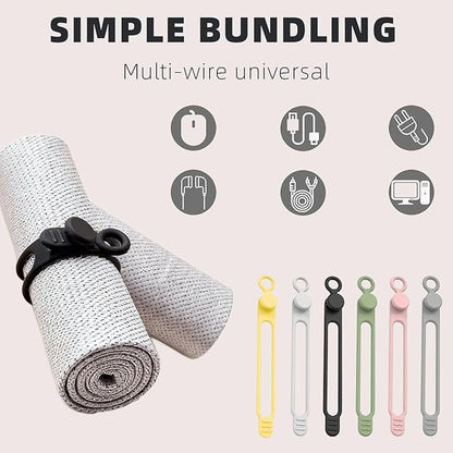 Data Cable Organizer, 2025 New Elastic Silicone Cable Straps Cord Organizer, Reusable Cable Ties Wire Organizer for Bundling and Fastening Earphone, Phone Charger (24 Pcs)