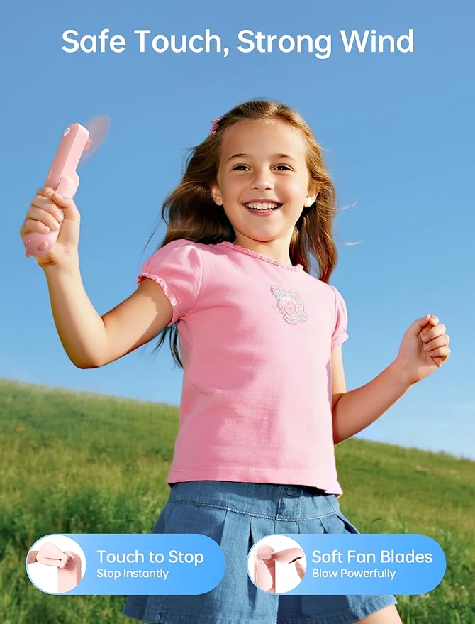 JISULIFE Handheld Fan with 4500 mAh Powerbank Max 37 Hours Runtime, Pocket Portable Battery Operated or USB Powered Folding Personal Fan, 3 Speeds, Gifts for Women Men Kids Gift for Festival-Pink