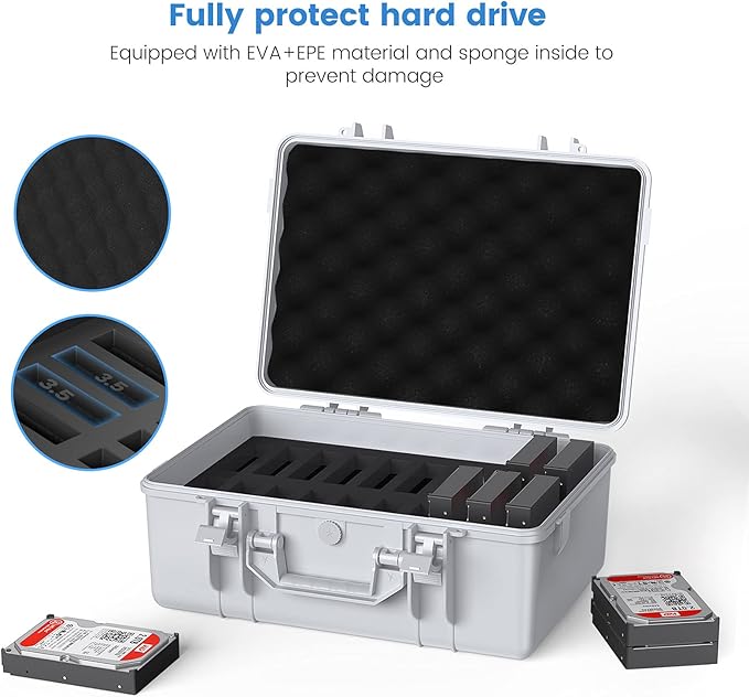 ORICO Hard Drive Case 3.5inch 20-Bay HDD/SSD Multi-Protection Storage Suitcase with Foam Hard Case Shockproof Anti-Static MoistureProof Carrying Box-PSC L20