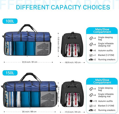 Gonex 40L 60L 80L 100L 150L Large Foldable Travel Duffle Bag with Shoes Compartment, Packable Lightweight Water Repellent Duffel Bag for Camping Gym Weekender Bag