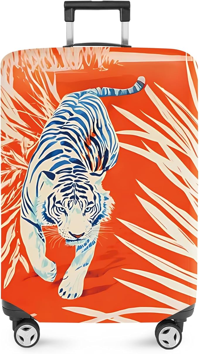 ANNA QUEEN Funny White Tiger Luggage Cover, Suitcase Protector with Bold Jungle Animal Print, Stretchable, Washable Travel Cover for 28-30 Inch Luggage