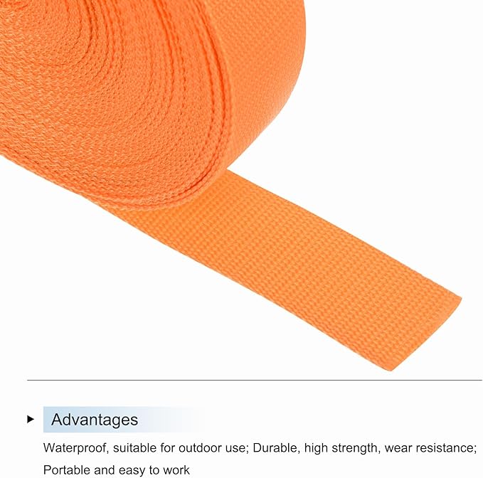 MECCANIXITY Lightweight Polypropylene Webbing Strap 1 1/2" 25 Yard Backpack Strapping Band Light Orange for Outdoor Luggage Cargo Straps