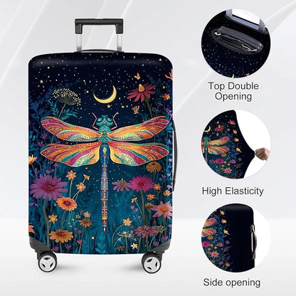 FOREVER QUEEN Magical Dragonfly Luggage Cover Suitcase Protector Suitcase Cover Anti-Scratch,Stretchable Bag Cover Washable Durable Polyester