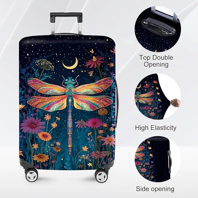 FOREVER QUEEN Magical Dragonfly Luggage Cover Suitcase Protector Suitcase Cover Anti-Scratch,Stretchable Bag Cover Washable Durable Polyester