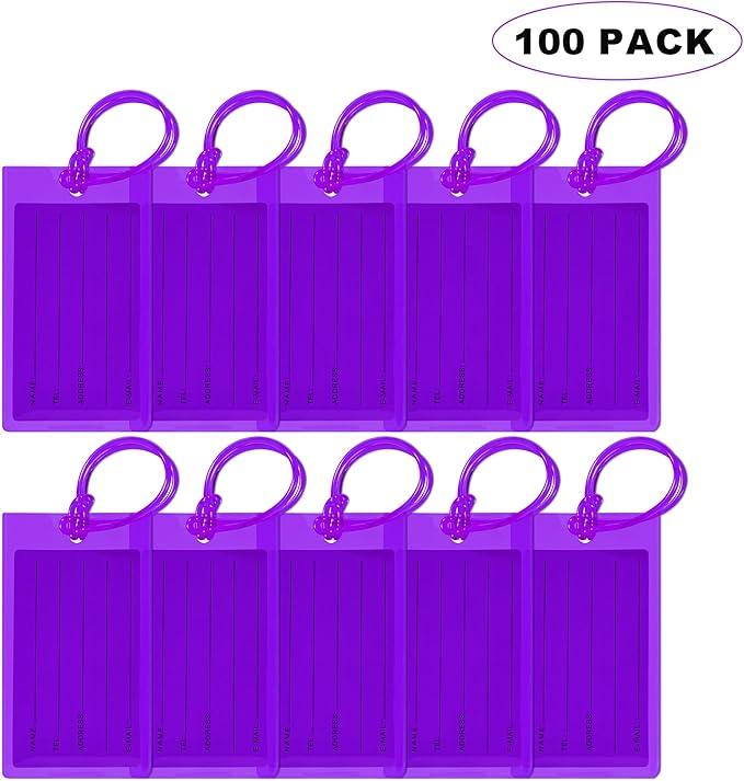 100 Pack Luggage Tags for Suitcases, Airplane Travel Essentials for Flying, International Travel Must Haves, and Luggage Accessories by Sodsay