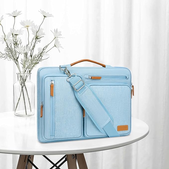 MOSISO 360 Protective Laptop Shoulder Bag,14 inch Computer Bag Compatible with HP Lenovo Dell ASUS Acer, HP, Dell Latitude, Lenovo,Side Open Messenger Bag with 4 Zipper Pockets&Handle, Air Blue