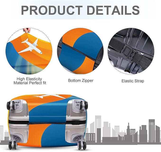 ANNA QUEEN Airplane in the Sky Luggage Cover, Minimalist Airplane & Orange Design, Stretchable, Washable Travel Sleeve for 20-34 Inch Luggage