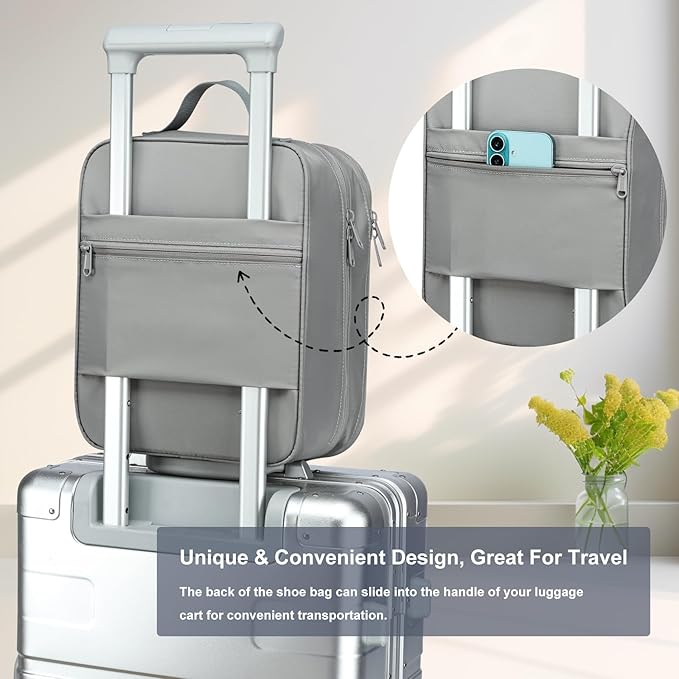 2 Layers Travel Shoe Bag, Portable Shoe Bags Hold 2 Pair Of Shoes, Water-Resistant Shoe Storage Pouch For Travel (Grey, 2 Pack)