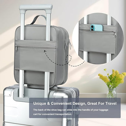 2 Layers Travel Shoe Bag, Portable Shoe Bags Hold 2 Pair Of Shoes, Water-Resistant Shoe Storage Pouch For Travel (Grey, 2 Pack)