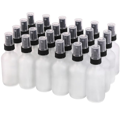 Green Glass Small Spray Bottles 2 oz 24 Packs,Fine Mist Sprayer Pretty Finish,Refillable Containers mini spray bottles for Cleaning Solutions and Skin Care (Clear Frosted 24Pack)
