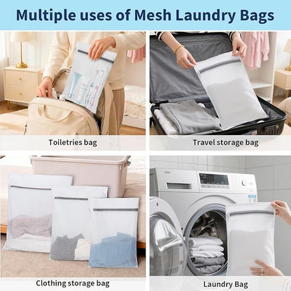 Laundry Bag Backpack with 3 Sizes Mesh Wash Bags and Shoulder Straps Foldable Clothes Hamper Bag with Drawstring Closure for College, Apartment, Laundromat (Light Blue)