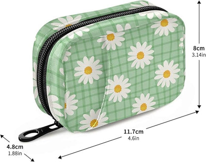 Light Green Daisy Travel Pill Organizer Weekly Small (Cute) Pill Box 7 Day Pill Case Vitamin Holder Pill Bottle Organizer
