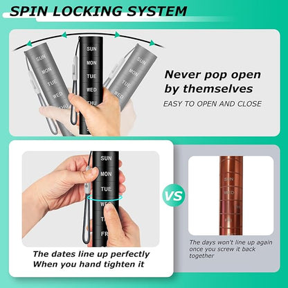 Aluminium Travel Pill Organizer,Weekly Metal Pill Case,Pill Holder, Moisture Proof Waterproof Daily Pill Box 7 Day, Large Pill Container to Hold Vitamins,Medication,Supplements【Black】