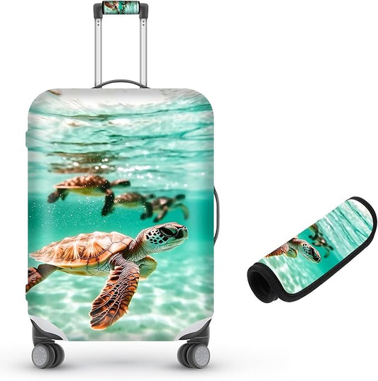 Suitcase Cover for Luggage 22-24 Inch, Washable Elastic Anti-Scratch Luggage Protector, Durable Zipper Baggage Cover with Handle Wrap, Travel Accessories for Suitcase, Cute turtle