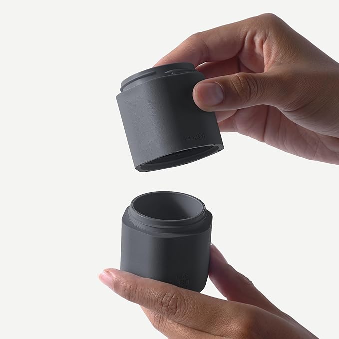 Cadence Travel Containers - 6 Piece Body Care Set - Magnetic Travel Capsules for Women/Men - 2 Small & 4 Medium Capsules - Lotion, Body Wash, Sun Icon, Hand Cream, Lotion, Body Oil Labels - Charcoal