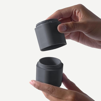 Cadence Travel Containers - 6 Piece Body Care Set - Magnetic Travel Capsules for Women/Men - 2 Small & 4 Medium Capsules - Lotion, Body Wash, Sun Icon, Hand Cream, Lotion, Body Oil Labels - Charcoal