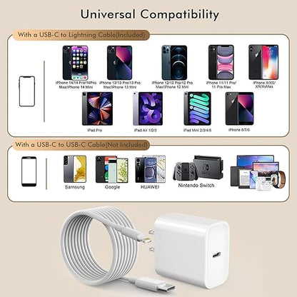 [Apple MFi Certified]10FT Fast iPhone Charger,Extra Long Apple Charger Fast Charging 2Pack USB C Charger Block Plug + 10Foot Lightning Cable Cord for iPhone 14/Pro/Pro Max/Plus/13/12/11/XS/XR/X/SE2022