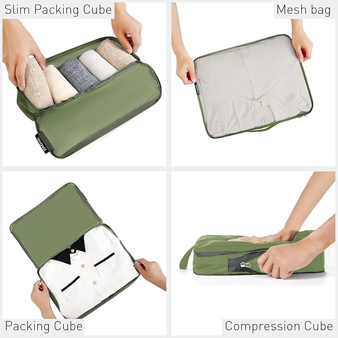 Bagail Ultralight Compression Cubes 7 Set - 3 Packing Cubes, 3 Organizers, and 1 Shoe Bag