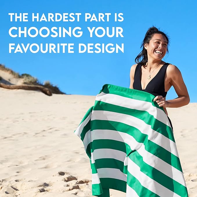 Dock & Bay Beach Towel - Quick Dry, Sand Free - Compact, Lightweight - 100% Recycled - Includes Bag - Cabana - Cancun Green - Large (160x90cm, 63x35)