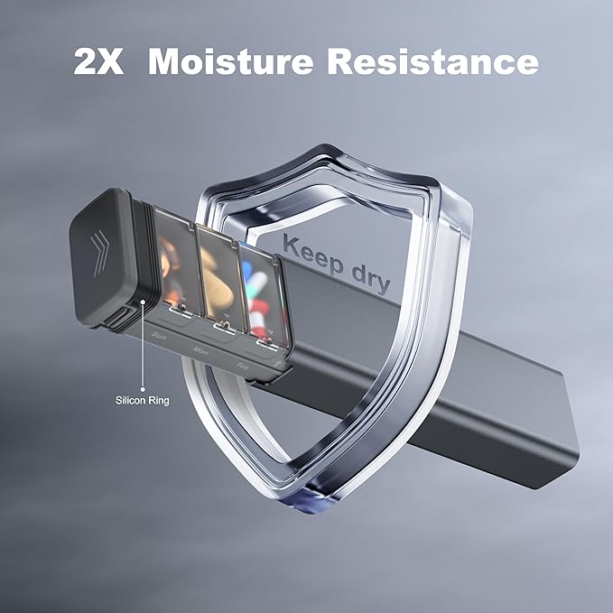 7 Day Weekly Metal Pill Organizer Travel, Kursoaya Premium Aluminum Daily Pill Box, Cute Portable Pill Case, Large Capacity Pill Holder for Supplements, Pills, Vitamins, Medicine (Steel Grey)