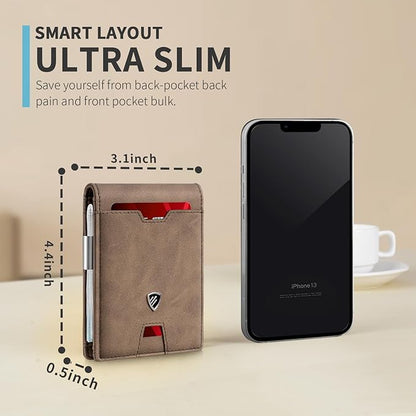 RUNBOX Mens Slim Wallet with Money Clip RFID Blocking Bifold Credit Card Holder for Men with Gift Box