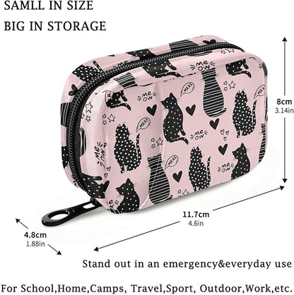 Fustylead Black Silhouette Cats and Star Hearts Travel Pill Organizer Bag with Zipper Small Pill Box 7 Day Pill Case for Purse Storage Weekly Vitamin Medicine Supplement