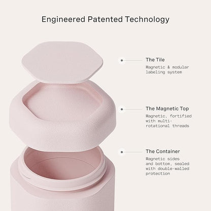 Cadence Travel Containers Haircare Capsule Set - Magnetic Containers with Lids,Carry On Travel Essentials For Women/Men - 3 Flex Mediums (1.32oz) - Shampoo, Conditioner & Comb Icon Labels - Petal