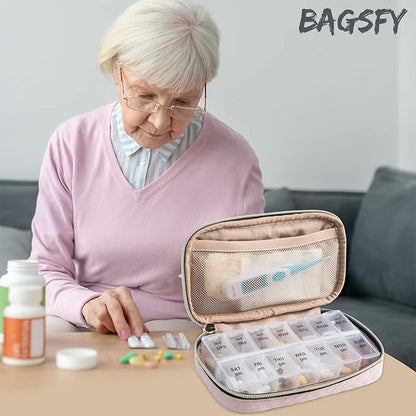 BAGSFY Pill Organizer Case 2 Times a Day- Weekly Medicine Organizer Travel Pill Box with Removable 7 Day Medicine Case Container for Fish Oil, Vitamin, Supplement