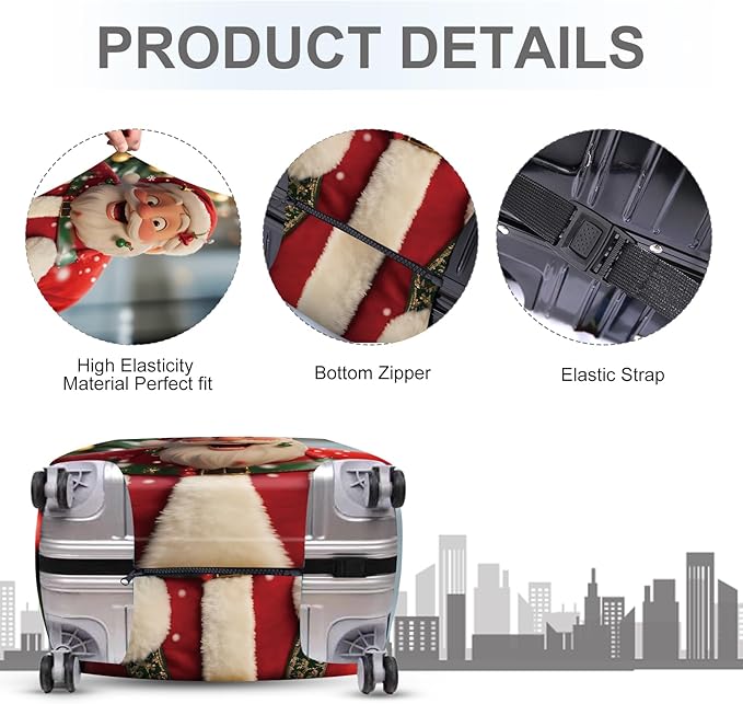 FOREVER QUEEN Santa Claus Luggage Cover Suitcase Protector Suitcase Cover Anti-Scratch,Stretchable Bag Cover Washable Durable Polyester