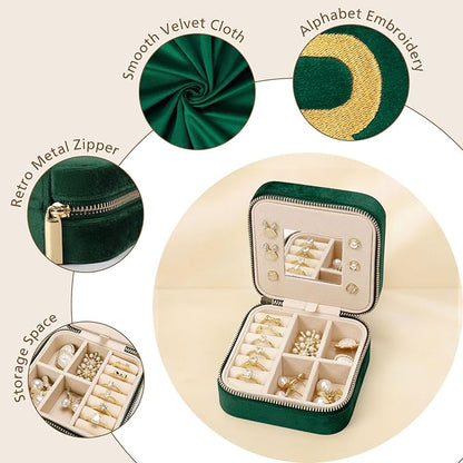 Jenria Christmas Gift for Women, Travel Jewelry Case for Women, Jewelry Organizer, Jewelry Box, Unique Gifts, Personalized Gifts for Her, Birthday Gifts for Mom, Teen Girl, Girlfriend, Green, P