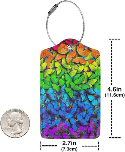 2 Pack Luggage Tag for Suitcases, Colorful Backpack Tag with Beautiful Butterflies Pattern Leather Suitcase Tags Identifiers with Privacy Name Address Labels & Durable Steel Loop for Women Men Travel