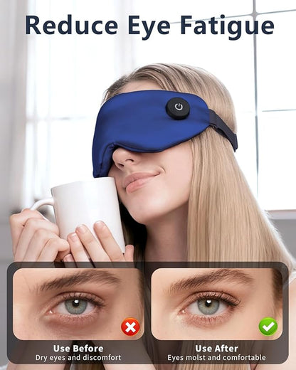 Heated Eye Mask for Dry Eyes & Stye Relief, 100% Mulberry Silk Sleep Mask with 3 Heat Levels & Auto-Off, Rechargeable & Washable Warm Eye Compress, Graphene Wireless Heating Pad for Travel & Gifts