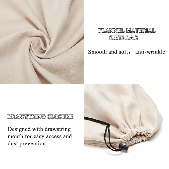 LAKE OF FIRE 4-Piece Travel Shoe Bags for Packing, 17.7" x 13.8" Dustproof Shoe Bags - Flannel Shoe Pouch with Drawstring Closure,Washable & Reusable(Beige)